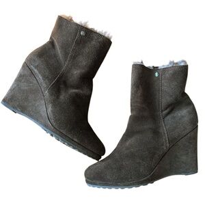 Calvin Klein Jeans Odelle Brown Suede Wedge Faux Fur Lined Booties Size 10